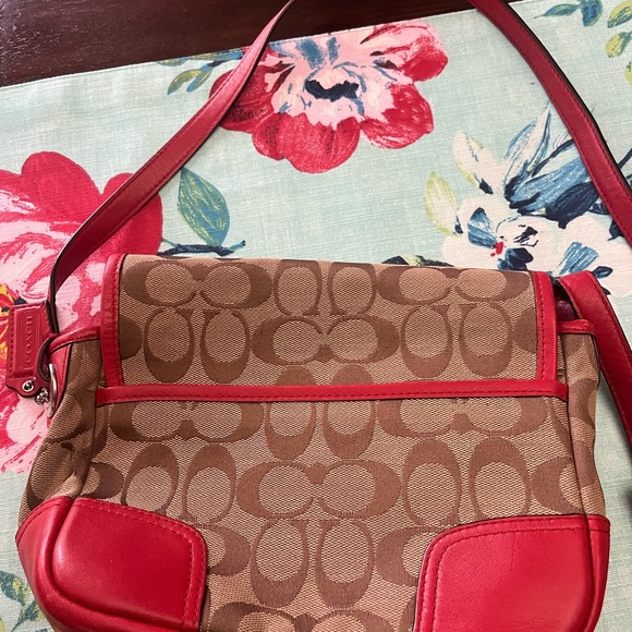 Coach Red and Brown Crossbody Bag with Signature Pattern - Picture 7 of 9
